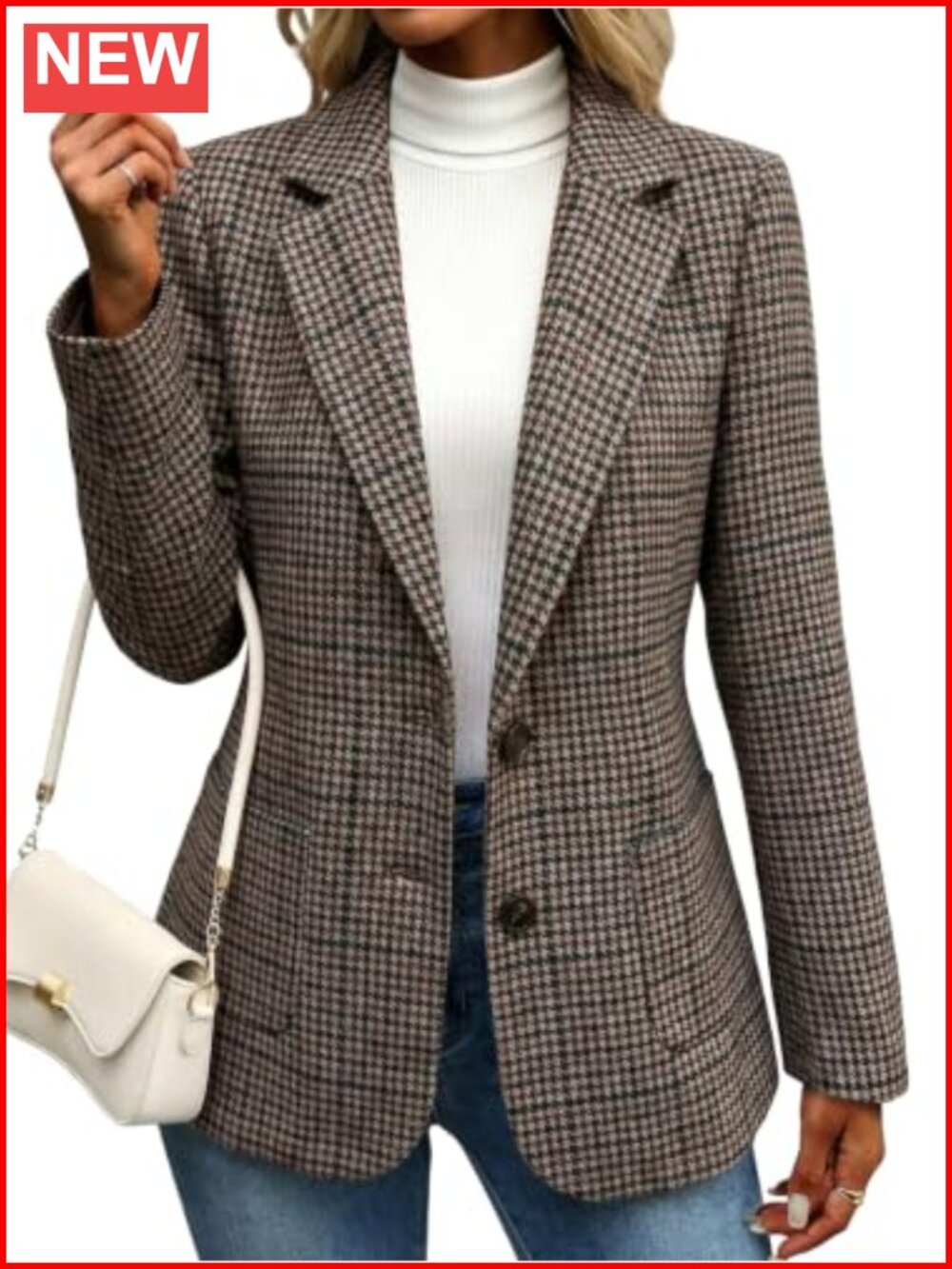 Wool Blend Houndstooth Blazer Women Business Casual